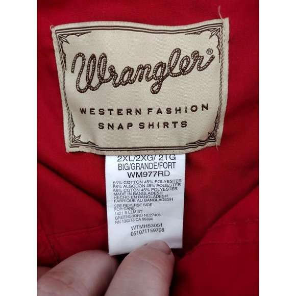 Wrangler Men's Red Western Fashion Snap Short Sleeve 2XL Shirt - Picture 4 of 4